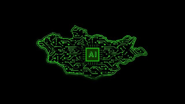 Mongolia Country Map Chipset Technology Opener, Suitable for Tech Events, Science Programs, News and Artificial Intelligence Presentations