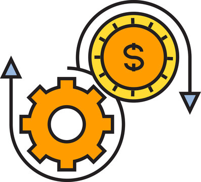 dollar coin and gear rotation icon
