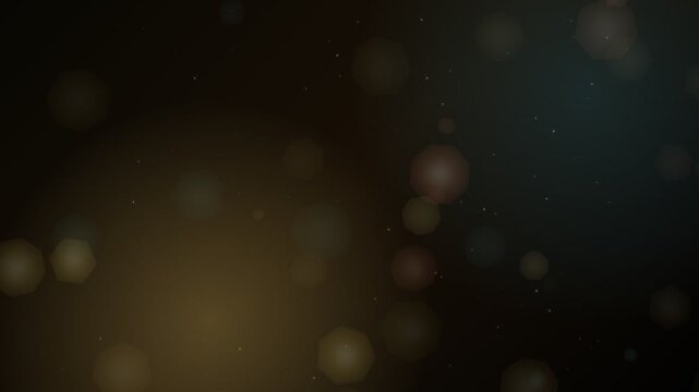 A mesmerizing abstract background featuring soft, glowing hexagonal bokeh lights and tiny sparkling particles gently floating in a dark, atmospheric space. Ideal for overlays, intros, or conceptual pr
