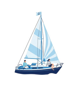 Couple sailing on a boat with transparent background