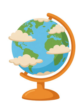 Globe with clouds on transparent background
