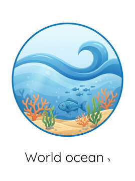 Underwater scene with fish, coral, and seaweed on transparent background