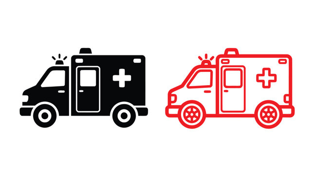 Ambulance Vehicle Silhouette Flat Icon Style With Red Variant