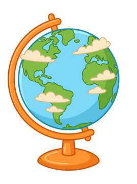 Cartoon globe with clouds on transparent background
