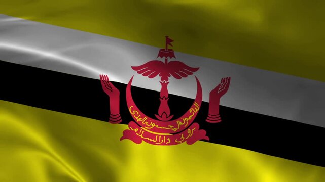 Brunei National Flag Waving in Wind, Realistic Fabric Animation Background