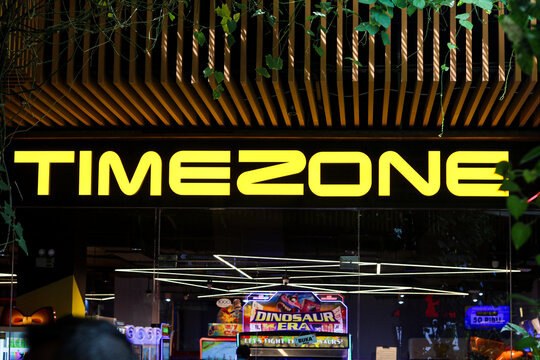 Tangerang, Indonesia - June 14, 2026: Timezone logo signage.