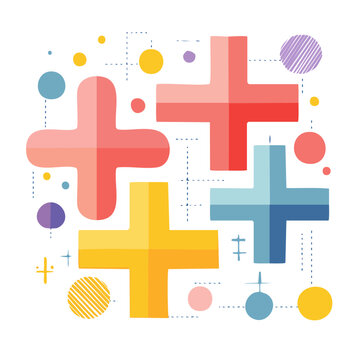 Abstract flat design with colorful plus signs and circles
