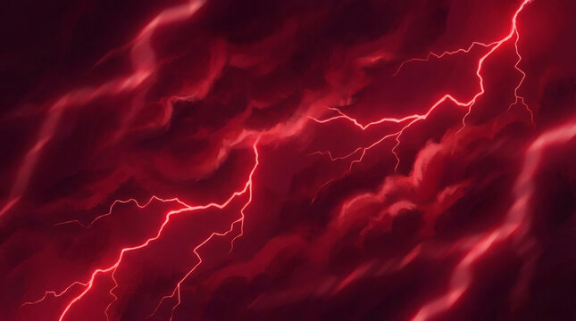 Vibrant red lightning storm clouds.