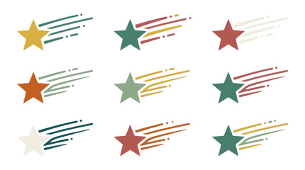 Nine colorful shooting stars with trailing motion lines. © Zity