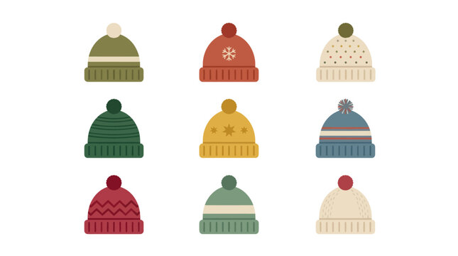 Patterned knit winter hat variety set.
