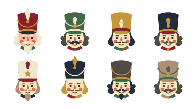 Set of nutcracker soldier faces.