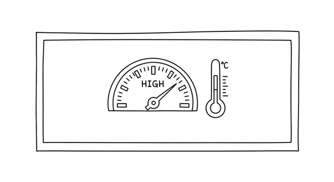 High temperature gauge and thermometer icon, concept of heat and warning
