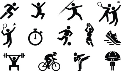 Sports icons set, black athletics pictograms and fitness activity elements vector illustration collection © Jarin