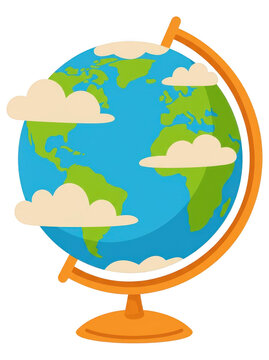 Cartoon globe with clouds on transparent background