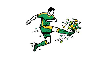 Obraz premium Soccer Player Kicking Shattering Ball Vector Illustration