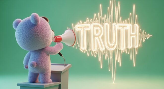 Cute bear speaks truth through megaphone.
