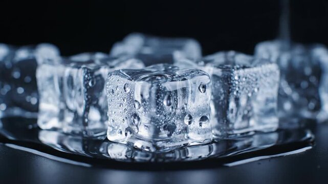 Transparent ice block close-up material, water flow hitting ice block close-up