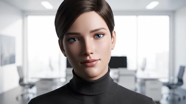 Robot women in office environments, AI digital human offices