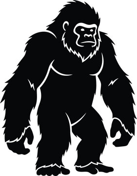 Big black gorilla standing and looking forward