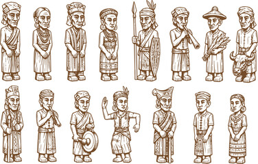 Naklejka premium Traditional People Wooden Sculpture