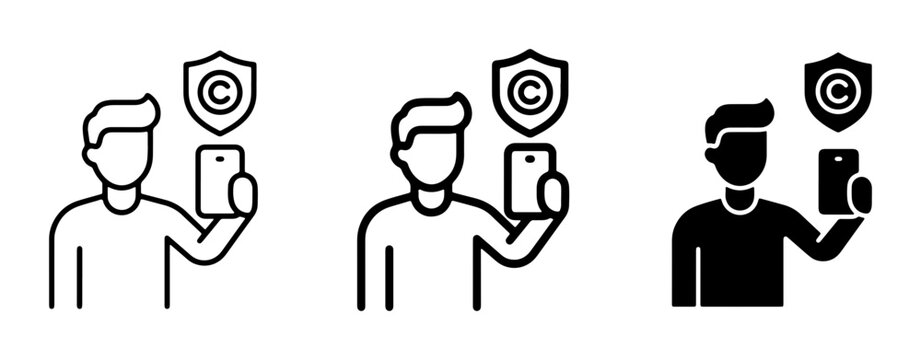 Copyright Protection Icons, Digital Rights Management, Intellectual Property Security, Mobile Device Protection, Legal Compliance