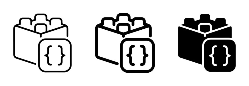 Building Blocks with Code Brackets Icon Set, Modular Design, Software Development, Programming Logic, Data Structure