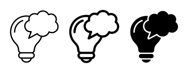 Lightbulb Idea Icons, Innovation Symbol, Creative Thought Cloud, Brainstorming Concepts, Solution Generation, Black and White Vector Set © Tanvir