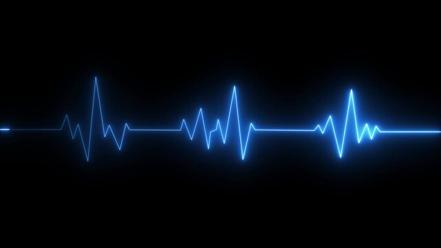 neon line Human heart with digital red and blue heart pulse line. Illustration of the heartbeat and pulse rate signal of an abstract neon energy. 4k Animation video on Black Background