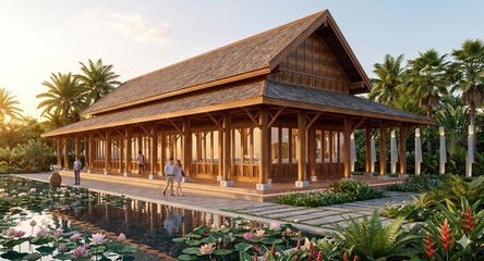 Fototapeta premium Input ingredienSerene Tropical Pavilion Exterior Visualization Breakdownt 0
