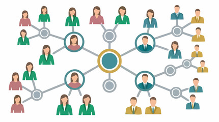 Fototapeta premium A group of people are connected to a central figure in a network illustration.