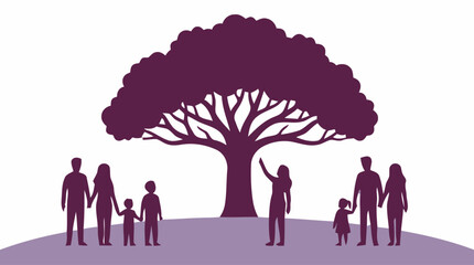Family stands under a tree on a hill with people of all ages © Atiya