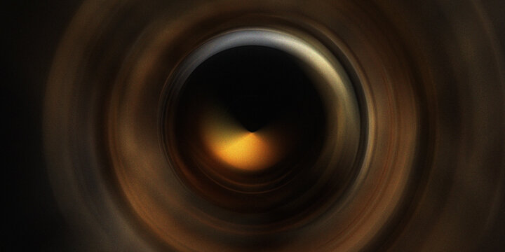 Abstract golden brown circular tunnel background with soft radial light vortex creating depth and infinite optical illusion effect.