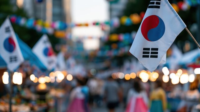 korean independence celebration, south koreas independence day features a lively street festival with traditional food stalls, hanbok fashion, and a patriotic atmosphere this cultural event embodies