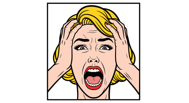 Woman Screaming in Shock and Horror, Comic Book Style