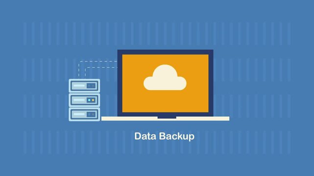 Data backup from local server to cloud infrastructure, transfer status bar indicating successful completion.
