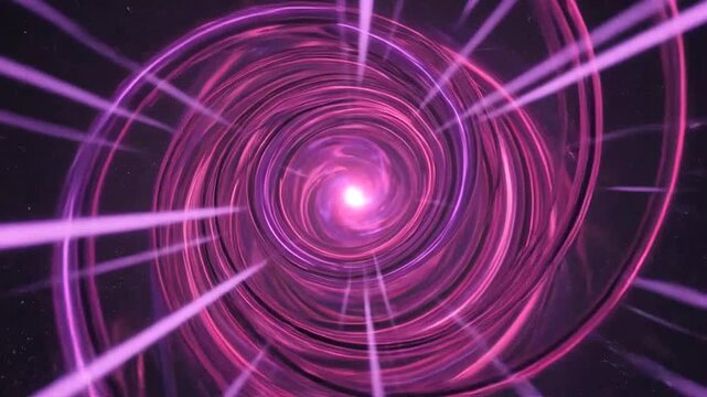 A glowing pink vortex swirls in a dark cosmic space