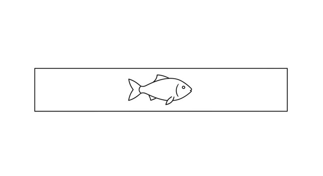 Minimalist line art of a single fish inside a rectangular frame, simple design