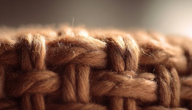 Extreme close-up macro of fuzzy brown woven threads, fibers catching light