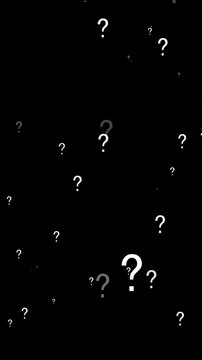 question marks rain slowly falling on black background. 4k loop question marks in vertical