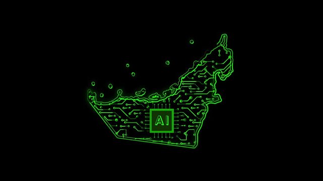 United Arab Emirates Country Map Chipset Technology Opener, Suitable for Tech Events, Science Programs, News and Artificial Intelligence Presentations