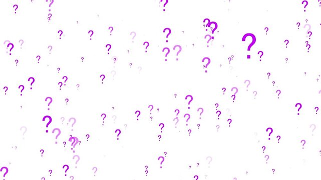 Animation of a lot of purple question mark moving on white screen background 4k  motion graphic effects