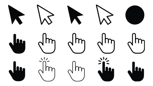 Cursor Icons Vector Including Mouse Arrow Pointing Hand and Interaction Symbols for Digital Interfaces
