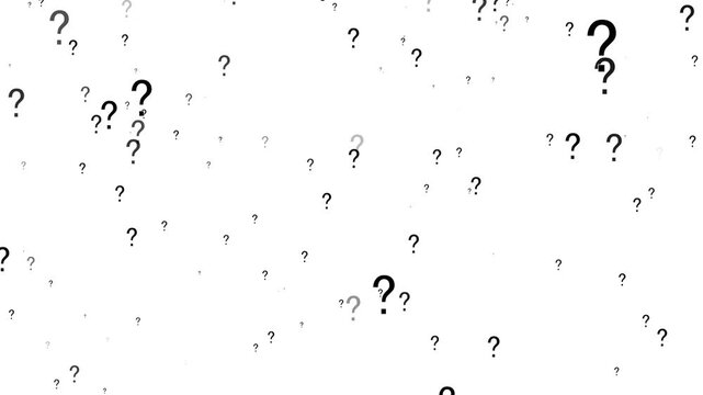 question marks rain slowly falling on white background. 4k loop question marks