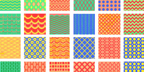 Assorted geometric patterns colorful vector illustrations on a white background © Milton