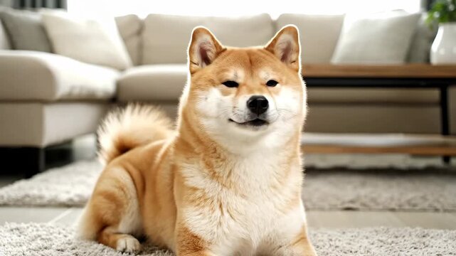 Indoor lying Shiba Inu, cute moments of Shiba Inu at home