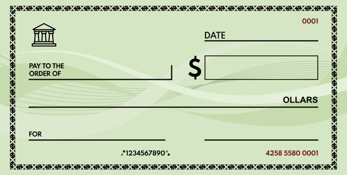 Bank check, vector blank money cheque, checkbook template with guilloche pattern and fields