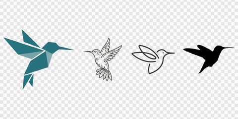 black and white silhouette set of Hummingbirds very high quality vector illustration, Hummingbird vector set colibri silhouette collection flying birds minimalist outline drawing graphic design © line pro