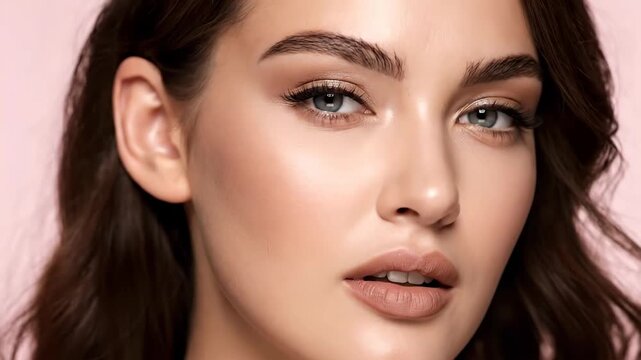 Close-up beauty materials for women's faces, exquisite nude makeup model face specials