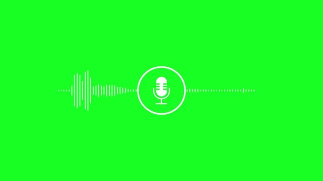 A white audio waveform and microphone icon displayed on a vibrant green background, ideal for video editing and chroma key applications