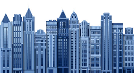 Fototapeta premium Blue monochrome skyscraper cityscape illustration silhouette